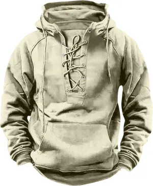 Tactical Hoodies for Men Military Lace Up Vintage Pullover Long Sleeve Casual Trendy Fashion Hooded Sweatshirts