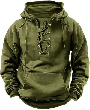 Tactical Hoodies for Men Military Lace Up Vintage Pullover Long Sleeve Casual Trendy Fashion Hooded Sweatshirts