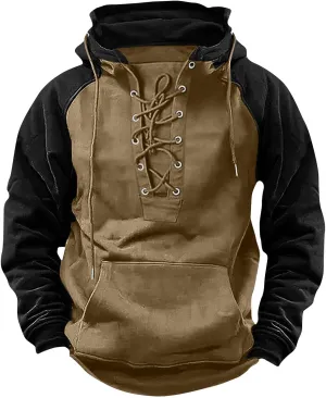 Tactical Hoodies for Men Military Lace Up Vintage Pullover Long Sleeve Casual Trendy Fashion Hooded Sweatshirts