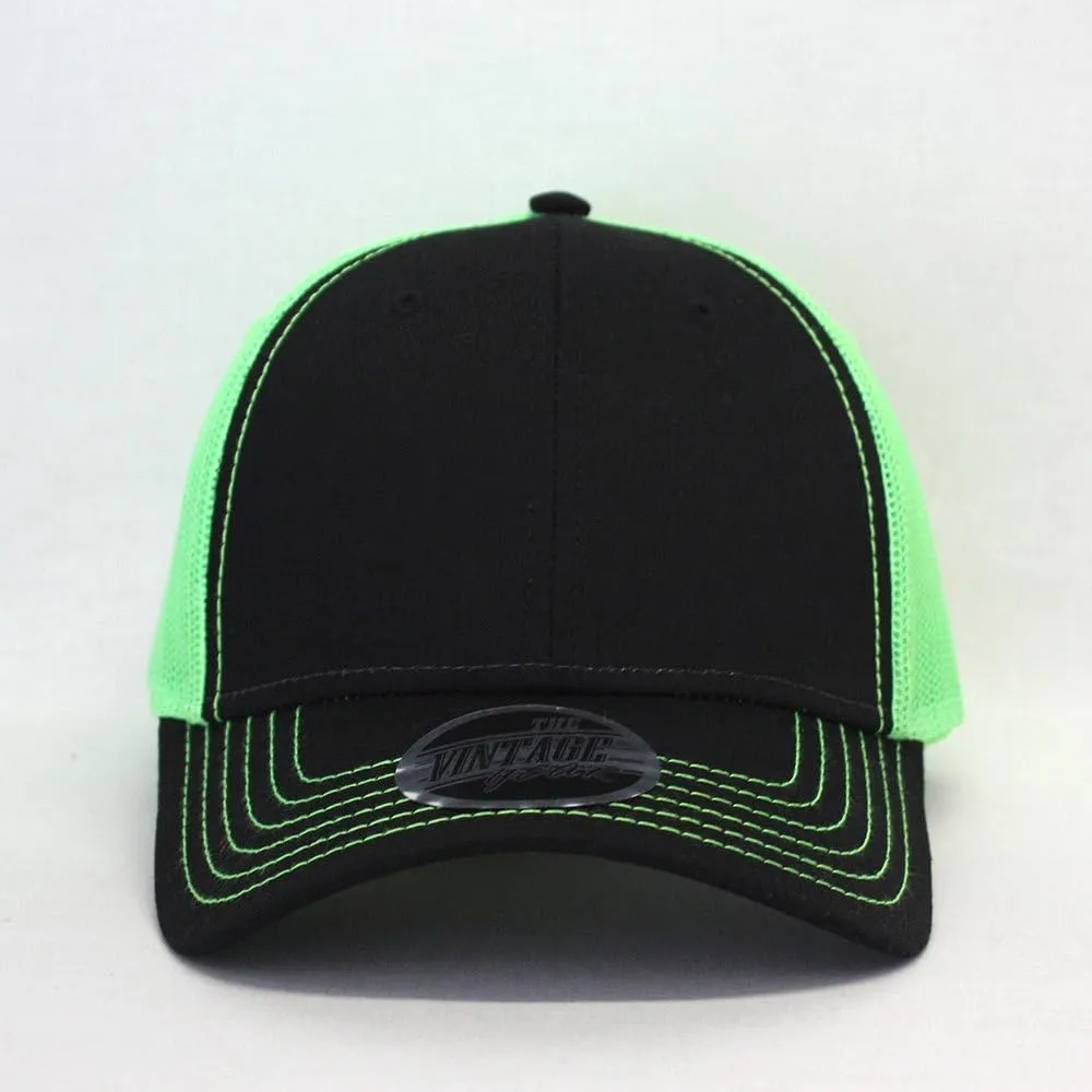 The Vintage Year Two Tone Cotton Twill Mesh Adjustable Trucker Baseball Cap