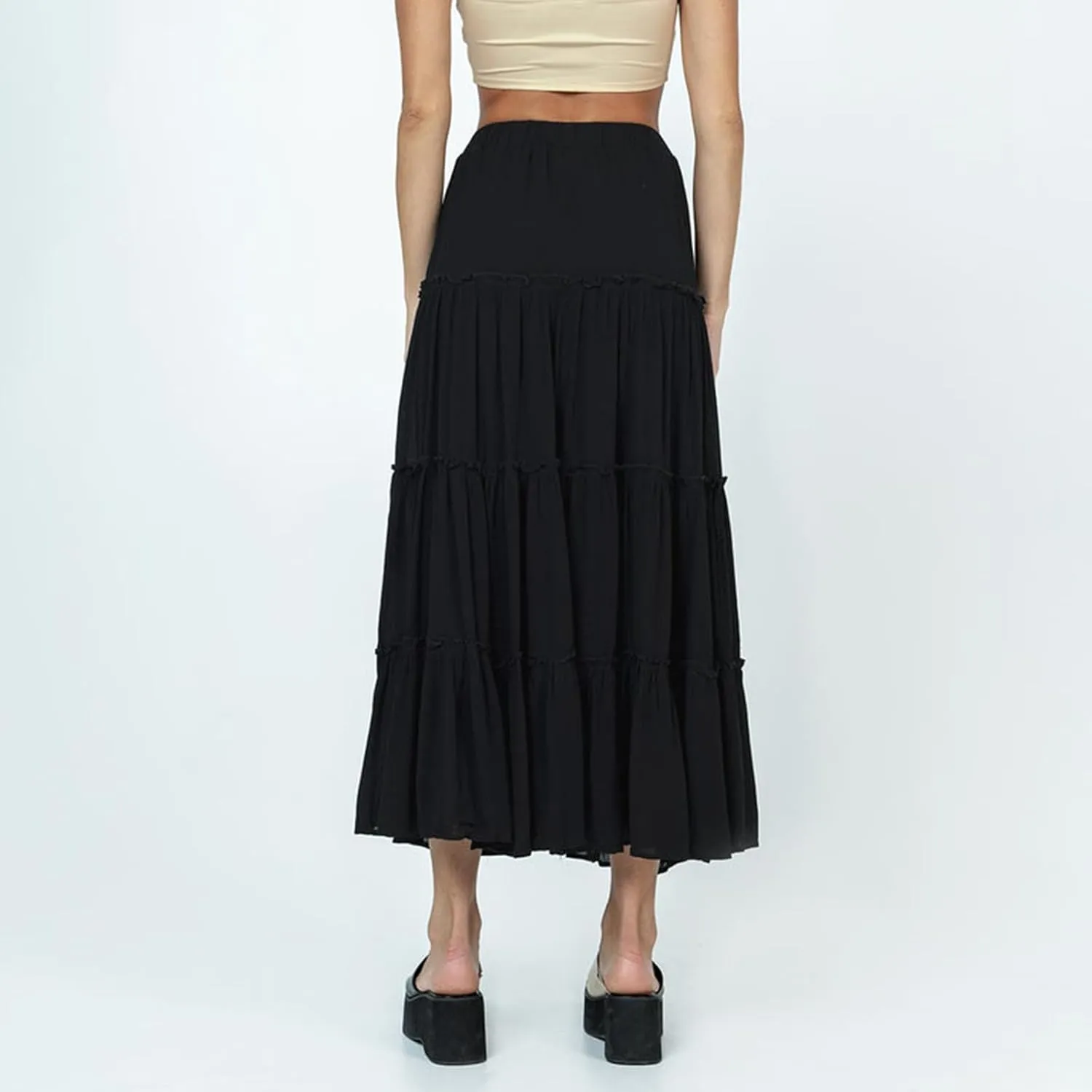 UAURORAO Women Y2k High Waist Pleated Maxi Dress Tiered A Line Flowy Ruffle Long Skirts Summer Beach Swing Skirts