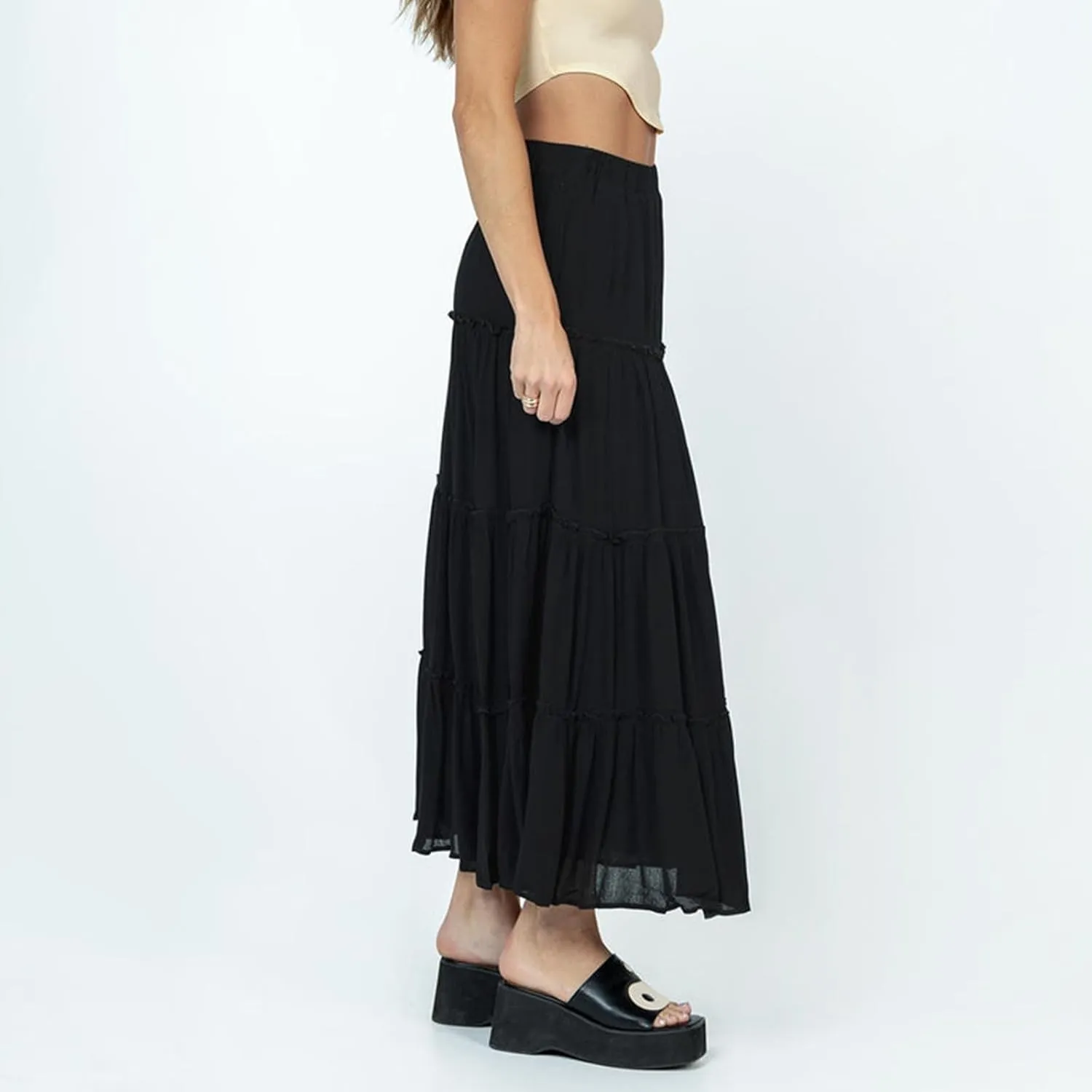 UAURORAO Women Y2k High Waist Pleated Maxi Dress Tiered A Line Flowy Ruffle Long Skirts Summer Beach Swing Skirts