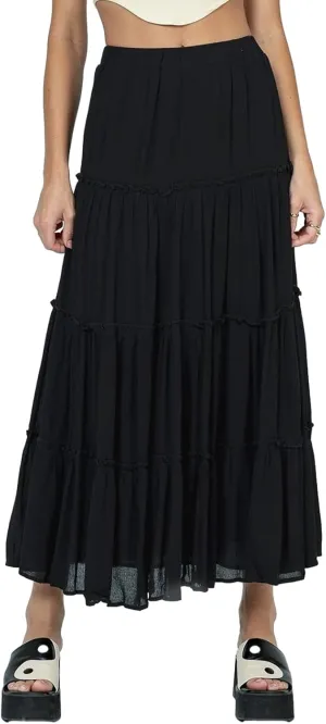 UAURORAO Women Y2k High Waist Pleated Maxi Dress Tiered A Line Flowy Ruffle Long Skirts Summer Beach Swing Skirts