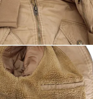 vkwear Men’s Classic Two Tone Cotton Sherpa Lined Zip Up Flight Pilot Bomber Jacket