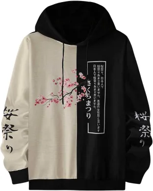 WDIRARA Men's Color Block Hooded Sweatshirts Letter Graphic Long Sleeve Drawstring Hoodies