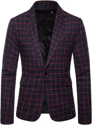 White Plaid Suit Blazer Men Casual Blazer Jacket Slim Fit Single Button Blazers