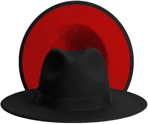 Wide Brim Fedora Hats Two Tone Felt Panama Hats Women/Men Vintage Pimp Hats with Ribbon