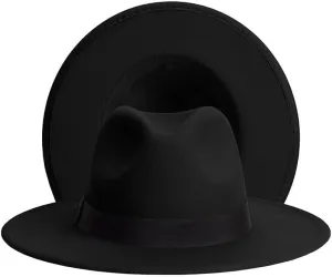 Wide Brim Fedora Hats Two Tone Felt Panama Hats Women/Men Vintage Pimp Hats with Ribbon