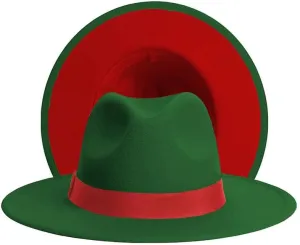 Wide Brim Fedora Hats Two Tone Felt Panama Hats Women/Men Vintage Pimp Hats with Ribbon