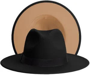 Wide Brim Fedora Hats Two Tone Felt Panama Hats Women/Men Vintage Pimp Hats with Ribbon