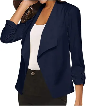 Wkishenl Petite Blazers for Women Work Casual Jackets Solid Fashion Long Sleeve Blazer Slim Fitted Open Front Cardigan Coats