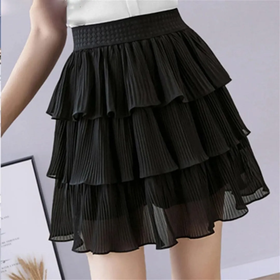 Women Elasticity Waist Mini Skirt Chiffon Skirt Cake Skirts Polka Dot Pleated Skirts