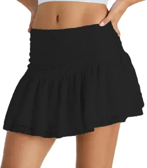 Women Lace Mini Skirts Pleated Lace Floral Silp Skirts High Rise Ruffle Short Skirt Streetwear