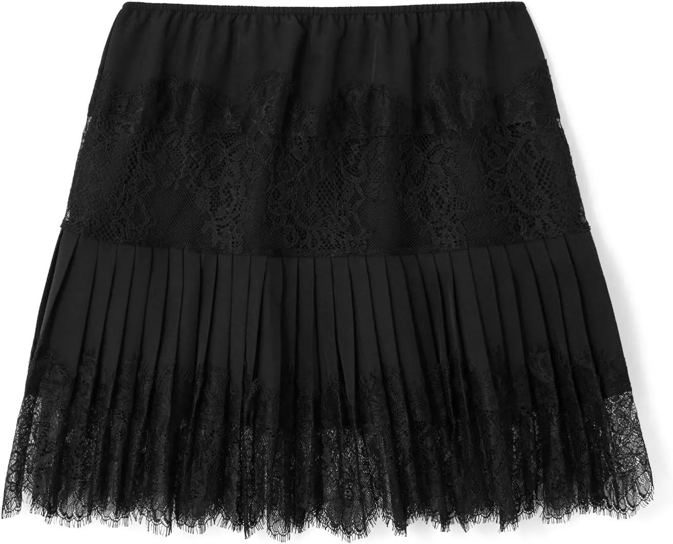 Women Lace Slip Skirt Pleated Flowy Mini Lace Skirts Low Rise Lace Mesh Half Slip Skirt Underskirts