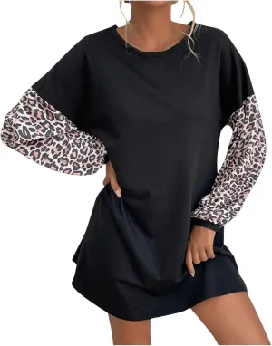 Women Long Sleeve Casual Dresses 2024 Crewneck Spring Summer Dresses Floral Printed Swing Midi Dress Shift Dresses