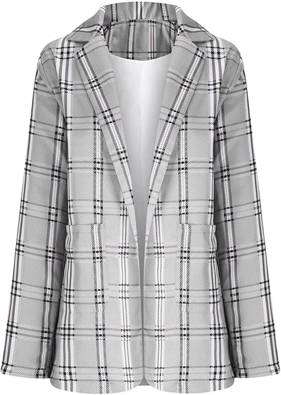 Women Plaid Sweatshirt Blazer Plus Size Notch Lapel Business Work Checkered Suit Jacket Stylish Open Front Cardigan
