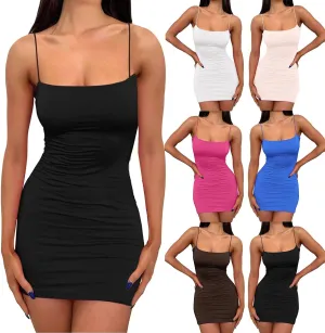 Women Sexy Bodycon Dresses Spaghetti Strap Ruched Mini Club Dress Summer Backless Beach Vacation Dresses
