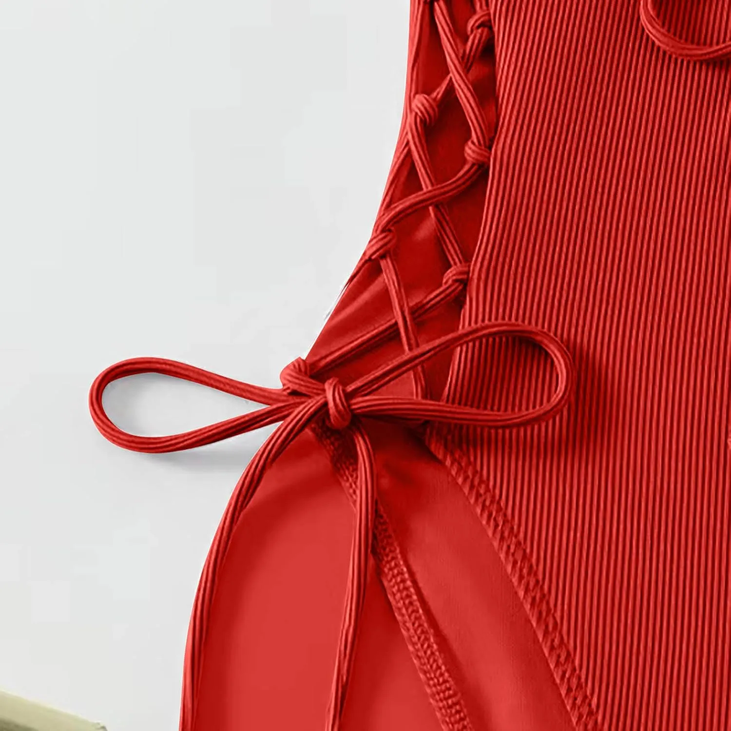 Women Sexy Lace Up One Piece Swimsuit Deep Plunge V Neck High Cut Bathing Suit Backless Beach Travel Monokini Swimwear
