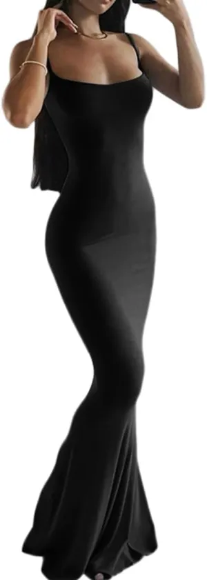 Women Spaghetti Strap Bodycon Sleeveless Mermaid Maxi Dresses
