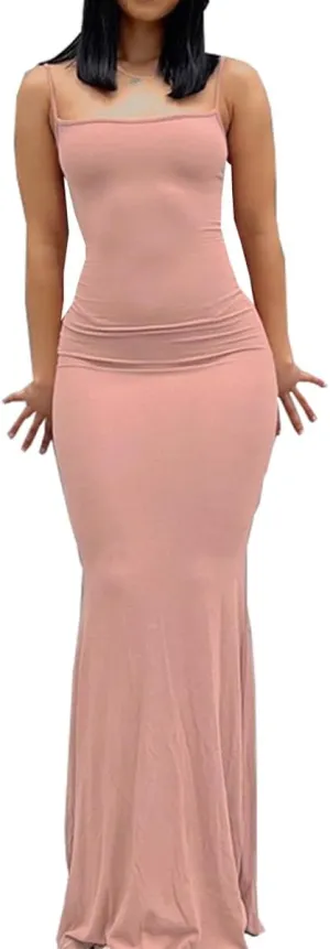 Women Spaghetti Strap Bodycon Sleeveless Mermaid Maxi Dresses