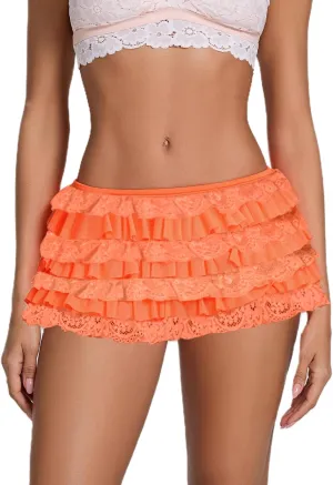 Women Y2k Girls Sexy Lace Mini Skirt Low Rise Lace Layered Pleated Skirt Half Slip Short Skirt Party Streetwear