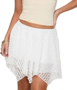 Women Y2k Lace Slip Skirt Low Rise Pleated Mini Skirt A-line Tiered Flowy Ruffle Half Slip Short Skirt Streetwear