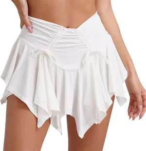 Women Y2K Ruffled Mini Skirts Low Waist Pleated Gothic Fairy Short Skirt Festival Flowy Lace A-line Mini Skirt Dress