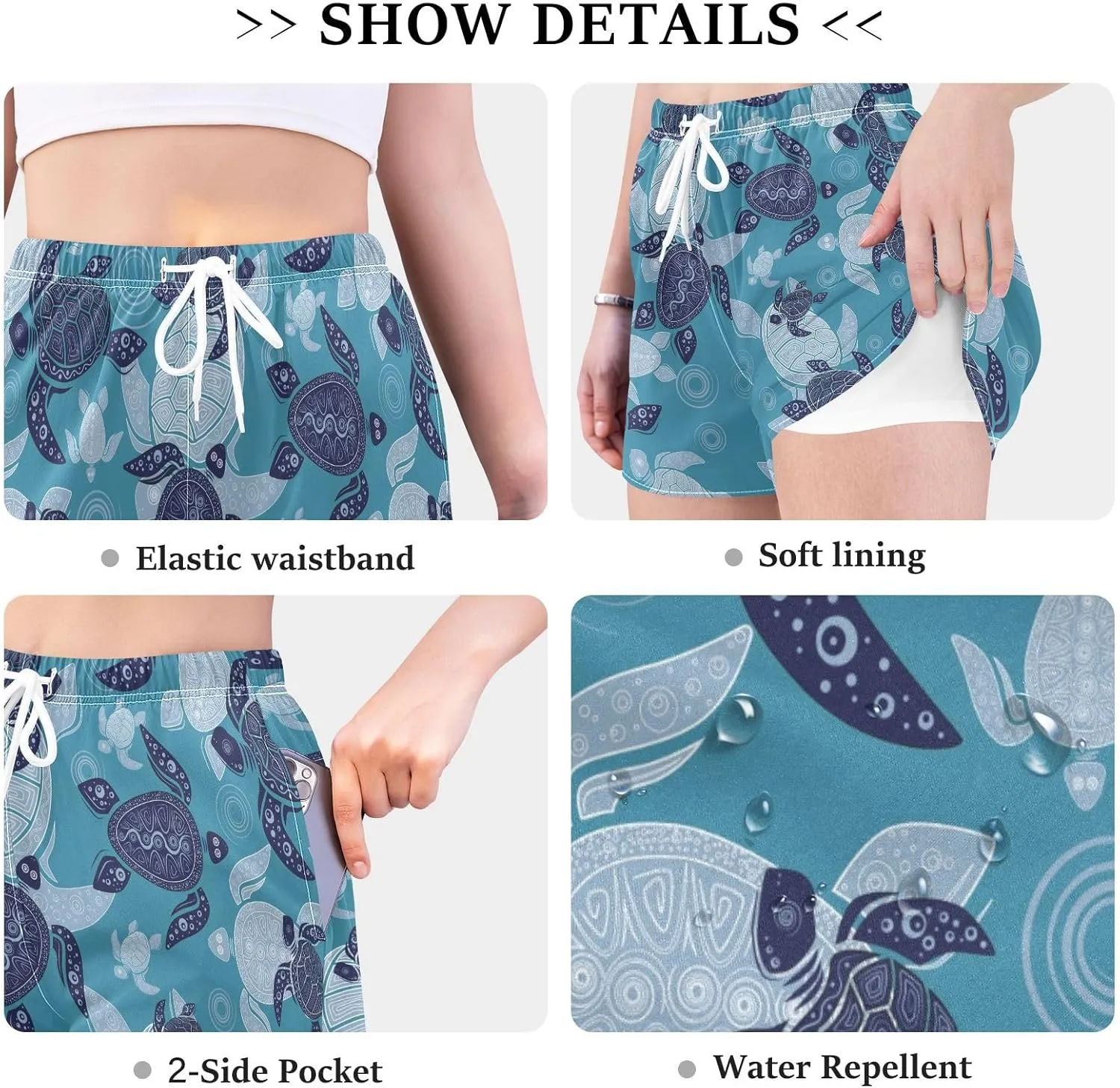 Women's Athletic Shorts Workout Running Gym Quick Dry Liner Shorts with Pockets