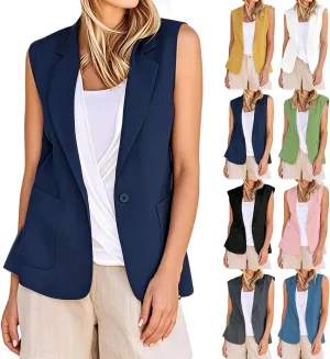 Womens Casual Business Blazer Sleeveless Lightweight Fully-Lined Work Office Vest Summer Waistcoat with Pockets 2025