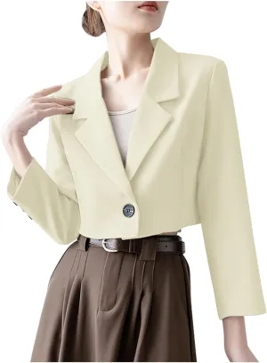 Womens Casual Cropped Blazers One Button Open Front Office Work Business Casual Lightweight Summer Crop Suit Blazer