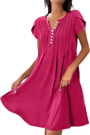 Womens Casual Dresses Short Sleeve Summer Dresses 2025 Boho Floral Beach Sundresses Spring A-Line Dress with Pockets