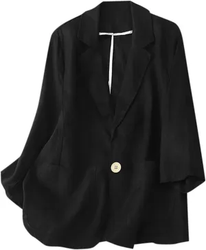 Womens Cotton Linen Blazer Shirts Casual Lightweight Long Sleeve Small Suit Top 2024 Open Front Cardigans with Pocket