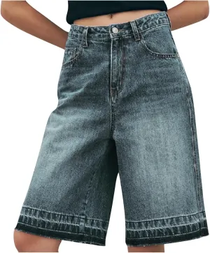 Womens Cowgirl Shorts High Cut Straight Leg Button Plain Denim Pants Loose Fall Summer Casual Shorts 2025 Trendy Y2K