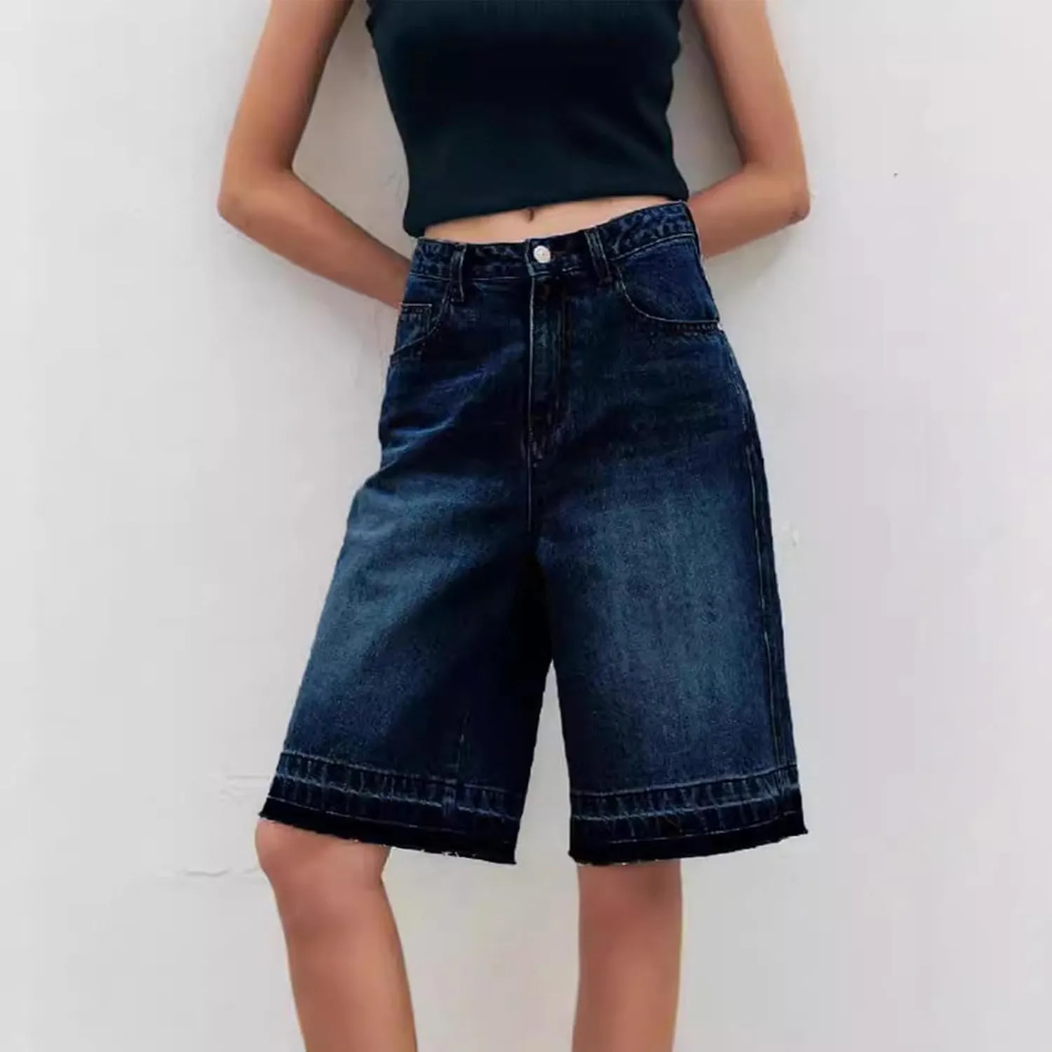 Womens Cowgirl Shorts High Cut Straight Leg Button Plain Denim Pants Loose Fall Summer Casual Shorts 2025 Trendy Y2K