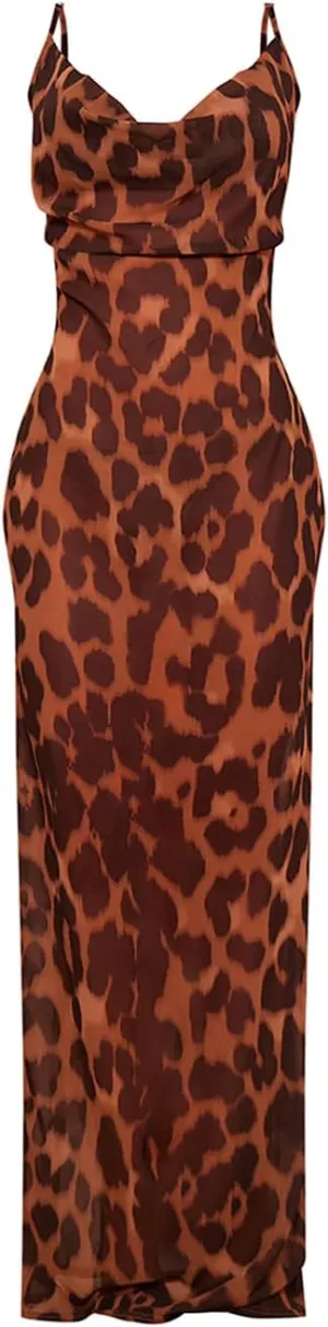 Womens Cowl Neck Dress Floral Print Backless Maxi Dresses Wedding Guest Beach Dresses