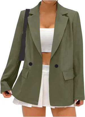 Womens Jackets Dressy Casual Business Blazers Long Sleeve Lapel Open Front Button Work Blazer Work Office Suit Jackets