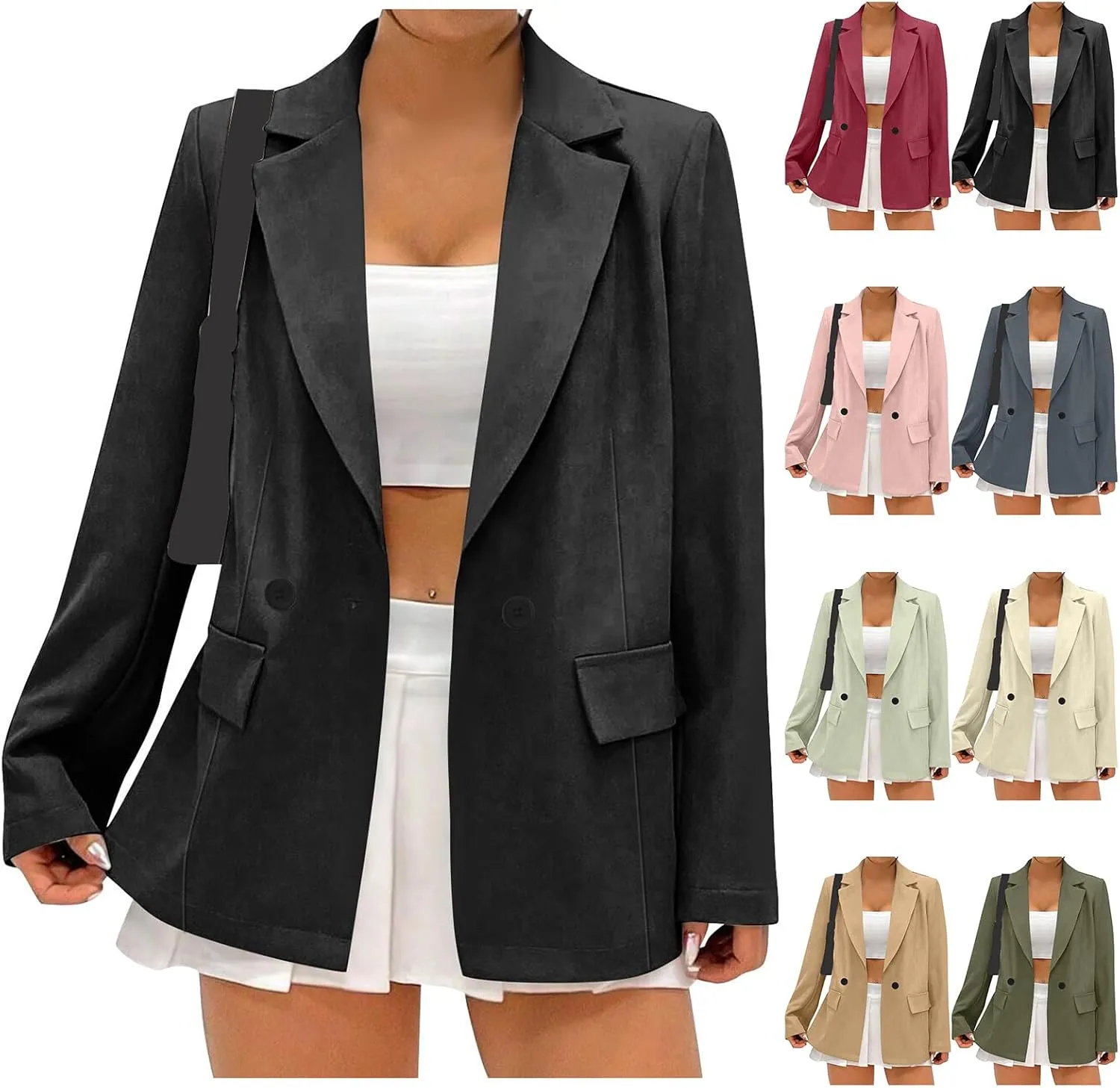 Womens Jackets Dressy Casual Business Blazers Long Sleeve Lapel Open Front Button Work Blazer Work Office Suit Jackets