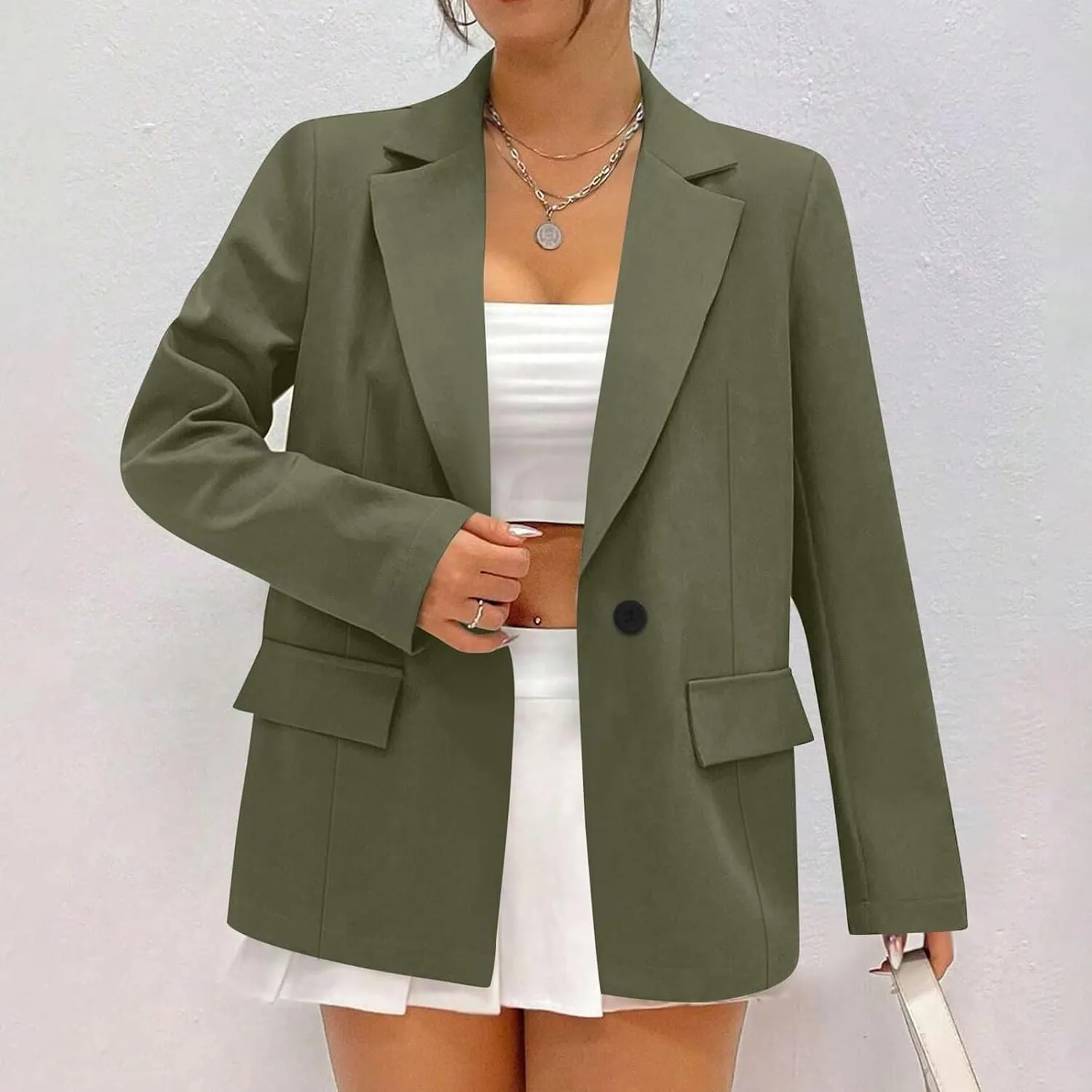Womens Jackets Dressy Casual Business Blazers Long Sleeve Lapel Open Front Button Work Blazer Work Office Suit Jackets