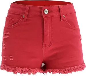 Womens Jean Shorts High Waist Stretch Hot Shorts Fringe Wash Jean Shorts Summer Cute Denim Shorts