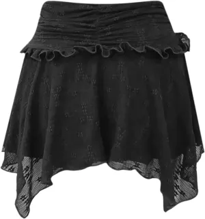 Women's Lace Mini Skirt Ruffled Skirt Low Waist Tiered Pleated Flowy Skirt Slip Winter Skirt