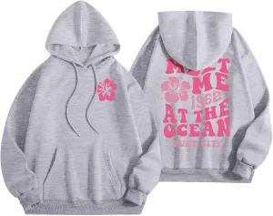 Womens Letter Print Hoodies Cute Graphic Preppy Sweatshirt Long Sleeve Pullover with Pockets 2024 Fall Winter Outfits