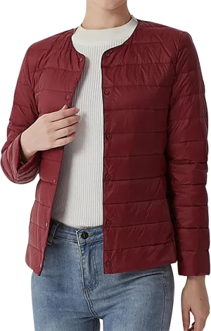 Women's Lightweight Ultralight Packable Down Jacket Collarless Button Puffer Jacket Slim Fit Tunic Warm Outwear Coats