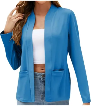 Women's Long Sleeve Casual Blazer Open Front Collarless Work Office Jackets Front Pockets Fall Lightweight Cozy Outwear
