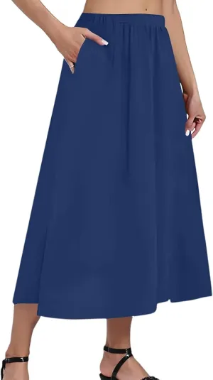 Women's Midi Boho Floral Skirts Trendy High Elastic Waist Comfy Flowy A Line Skirt Skorts with Pockets