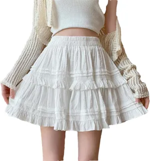 Women's Mini Skirt French High Waist A-Line Ruffled Solid Color Simple Pleated Skirt