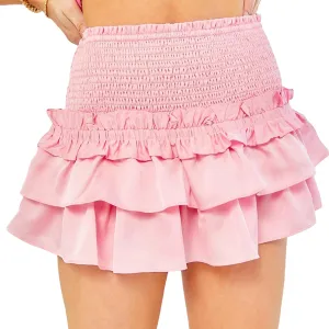 Women's Pleated Skater Skirt Smocked Elastic Waisted Mini Skirts Tiered Ruffles Flared Mini Lingerie Skirts