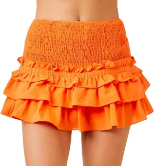 Women's Pleated Skater Skirt Smocked Elastic Waisted Mini Skirts Tiered Ruffles Flared Mini Lingerie Skirts