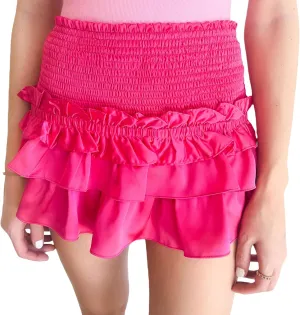 Women's Pleated Skater Skirt Smocked Elastic Waisted Mini Skirts Tiered Ruffles Flared Mini Lingerie Skirts