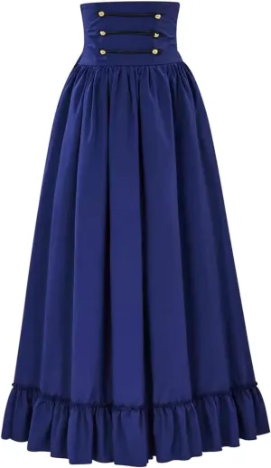 Womens Renaissance Victorian Lace-up Corset Maxi Skirts High Waist Ruffle Peasant Long Skirt Vintage Gothic Costumes