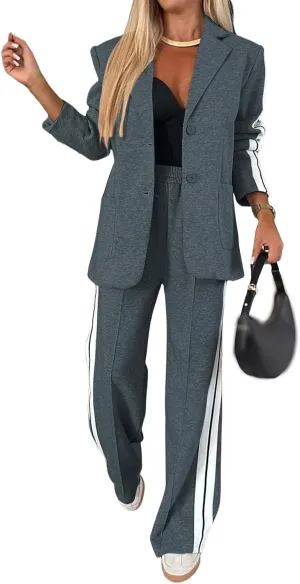 Womens Suits 2 Piece Set Oversized Jacket Wide Leg Pants Suits Casual Business Dressy Sets Professional Work Clothes
